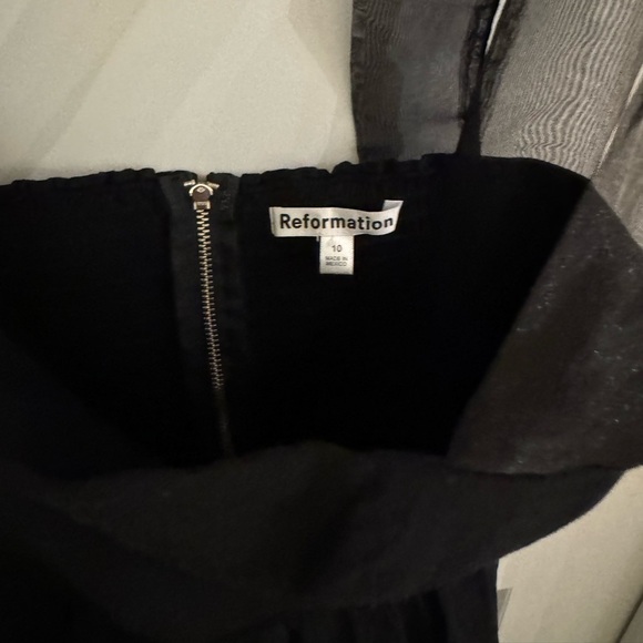 Reformation Enza Black Bow Shoulder Tie Dress Size 10 - Picture 5 of 6